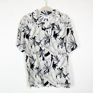 NWT Old Navy Mens Hawaiian Short Sleeve‎ Shirt L Black & White Tropical Print